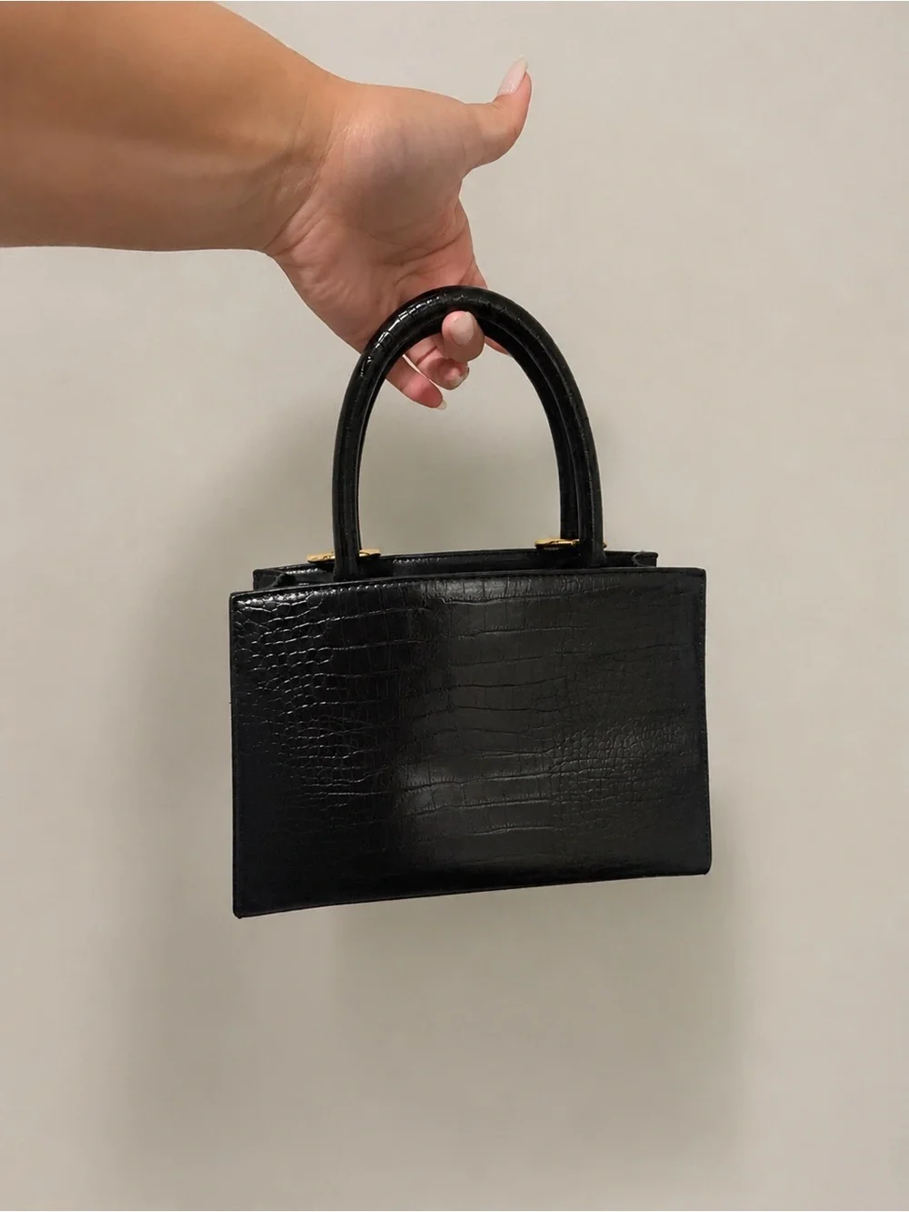 Aldo Black Croc-Embossed Satchel Bag